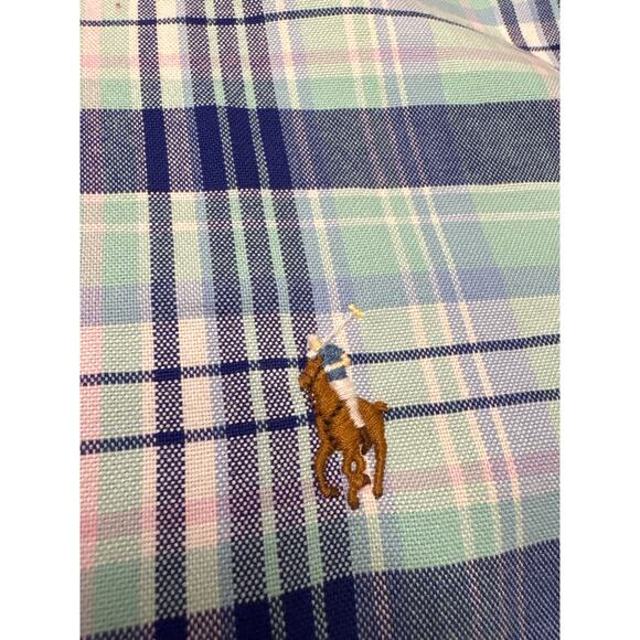 Ralph Lauren Shirt Mens Small Blue Twill Plaid Button Up Long Sleeve Flesh Pony - Picture 4 of 9